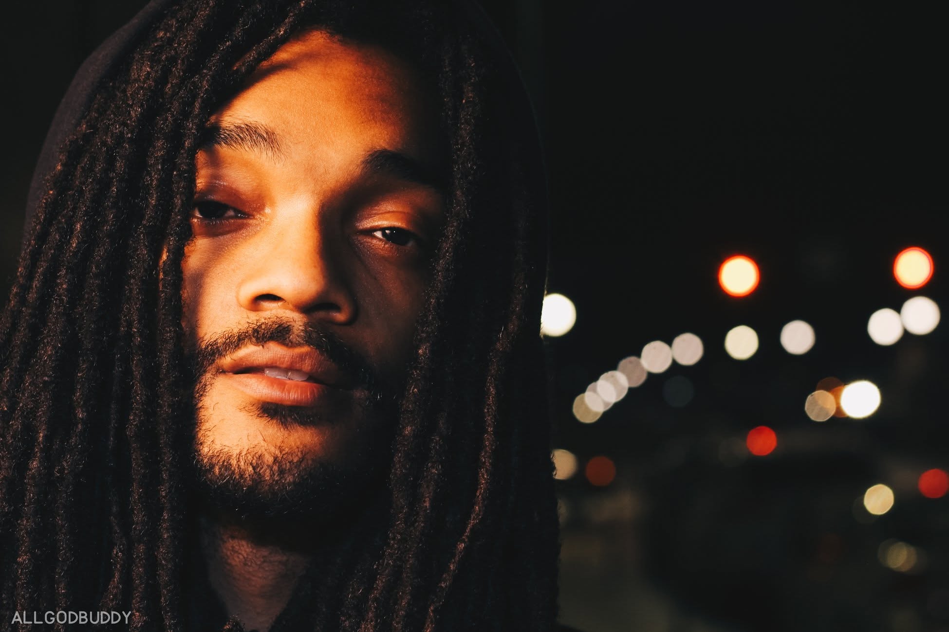 Cinematic nighttime portrait of Hemp the Artist