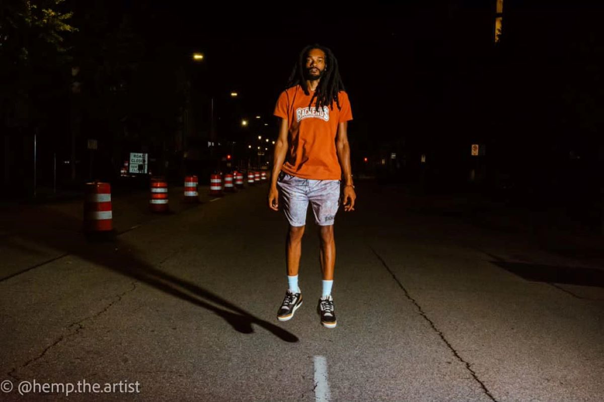 Cinematic night portrait of Hemp the Artist